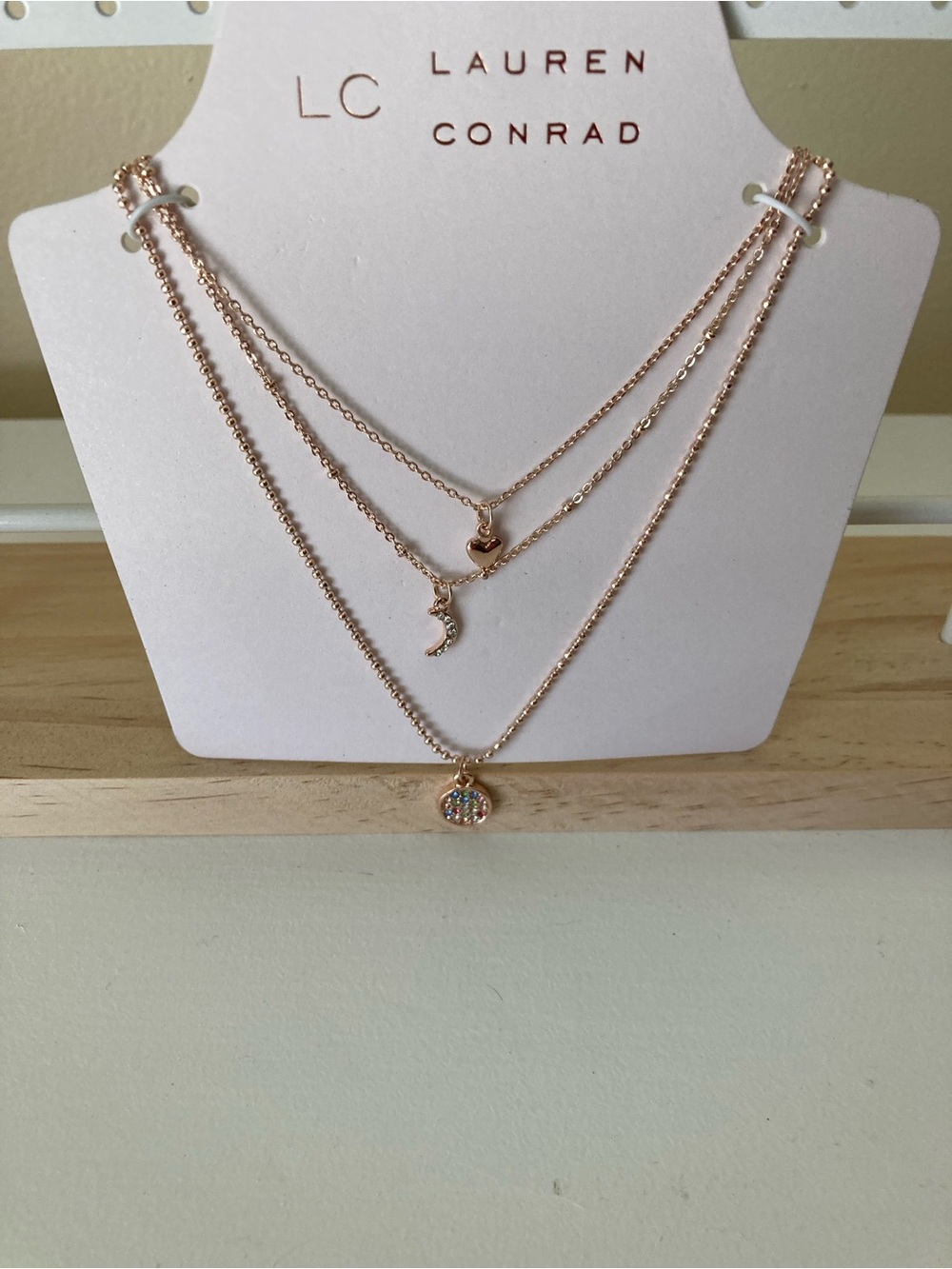 Kohl's LC Lauren Conrad Rose Gold Layered Moon Heart & Pavé Disc Necklace